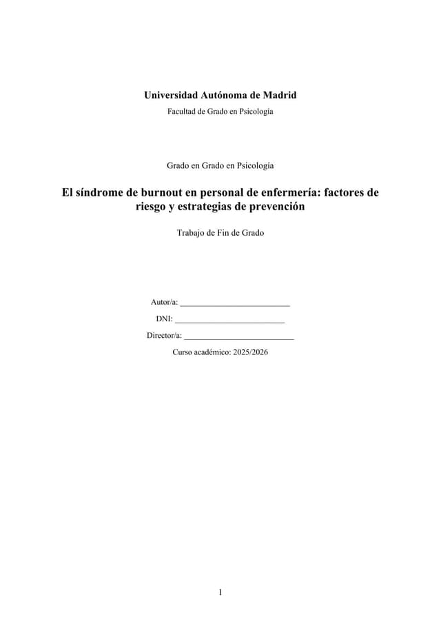 Página 1 — El síndrome de burnout en personal de enfermería: factores de riesgo y prevención