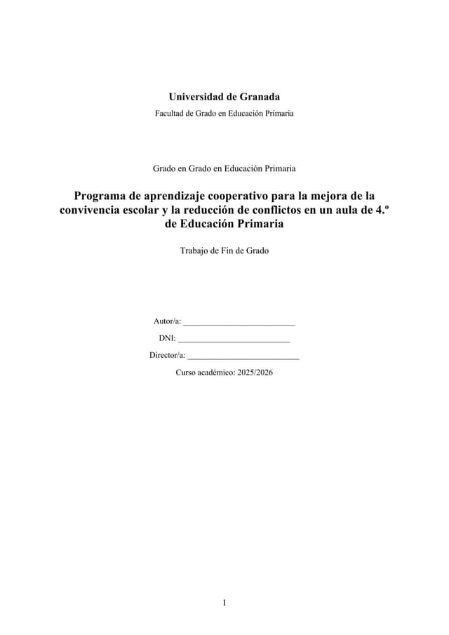 Página 1 — Programa de aprendizaje cooperativo para la mejora de la convivencia en 4.º de Primaria