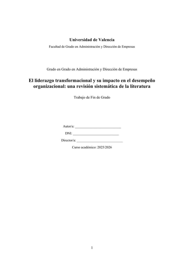 Página 1 — El liderazgo transformacional y su impacto en el desempeño organizacional