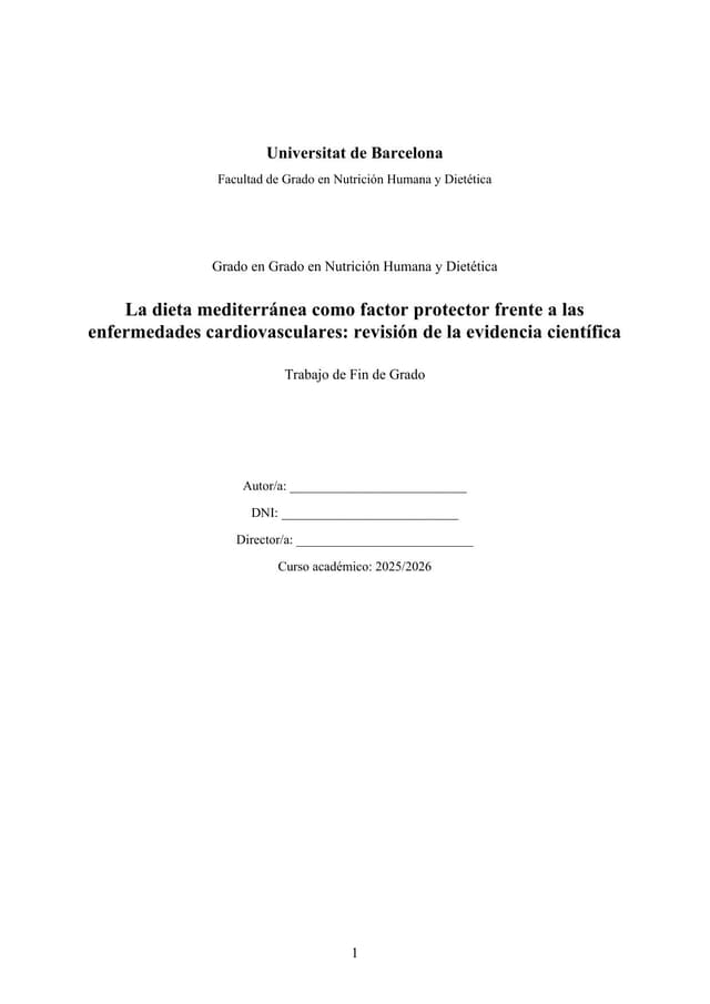 Página 1 — La dieta mediterránea como factor protector frente a enfermedades cardiovasculares